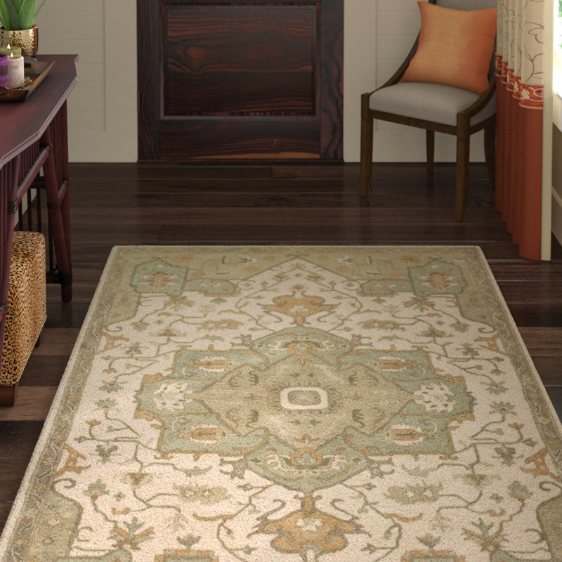 Tapis en laine touffeté à la main à motif oriental mousse / beige BuckHill, Rond 8 pi