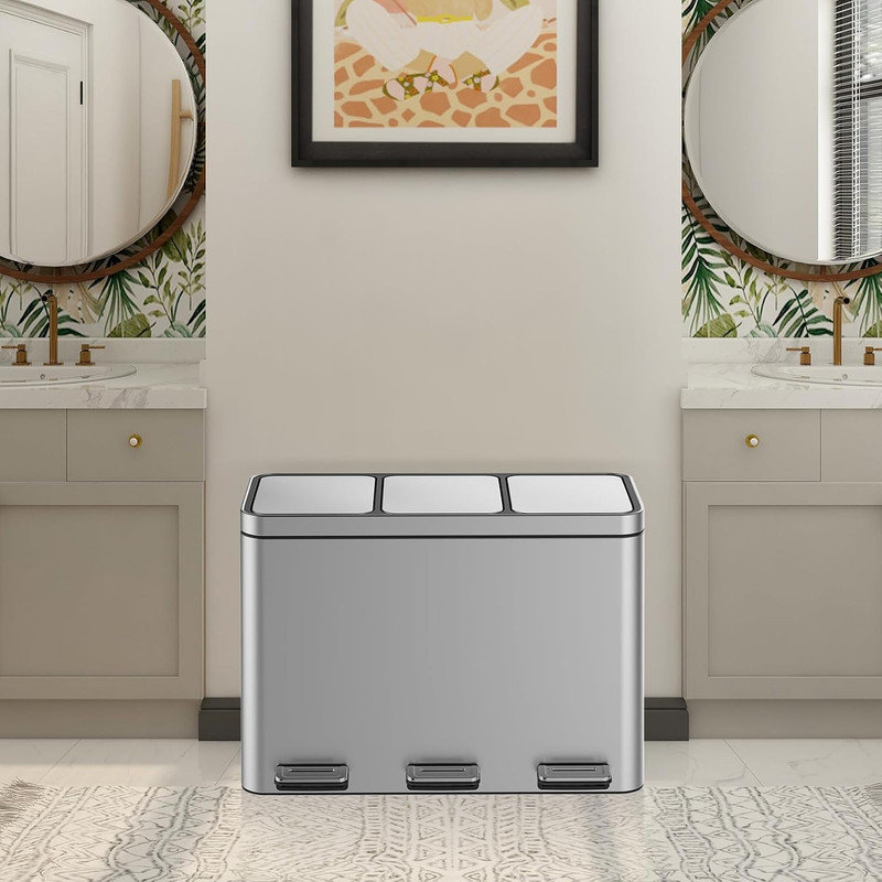 Stainless Steel Step On Multi-Compartments Trash & Recycling Bin - 12 Gallons