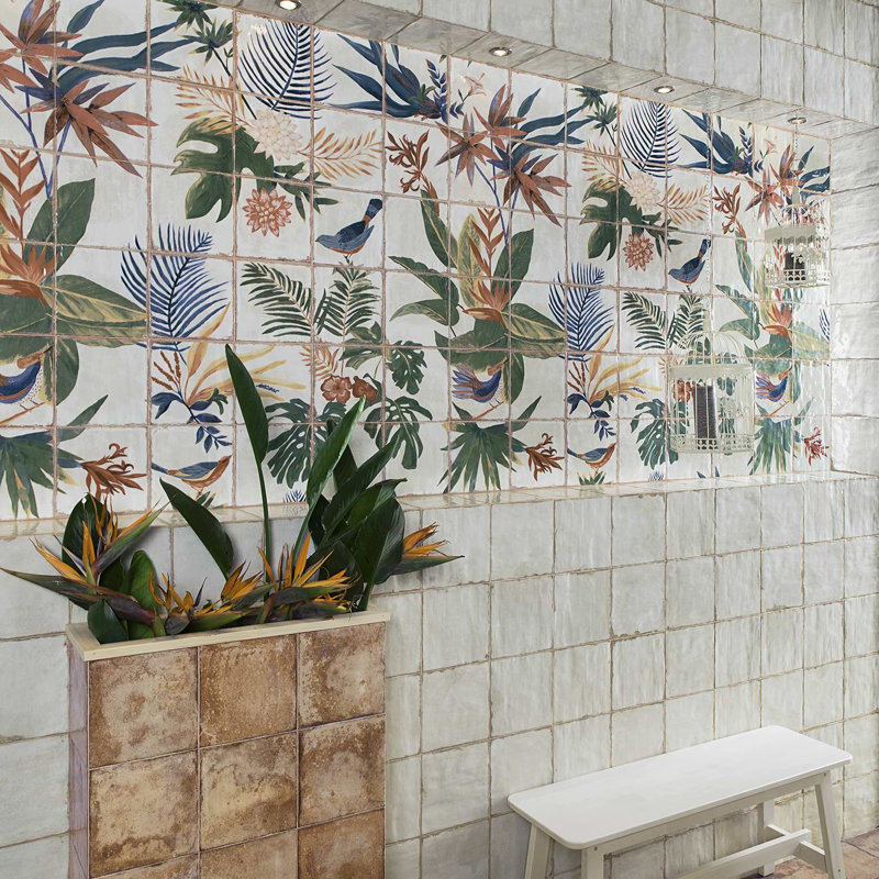 Angela Harris Dunmore Blu 8X8 Matte Ceramic Floor Tile, White