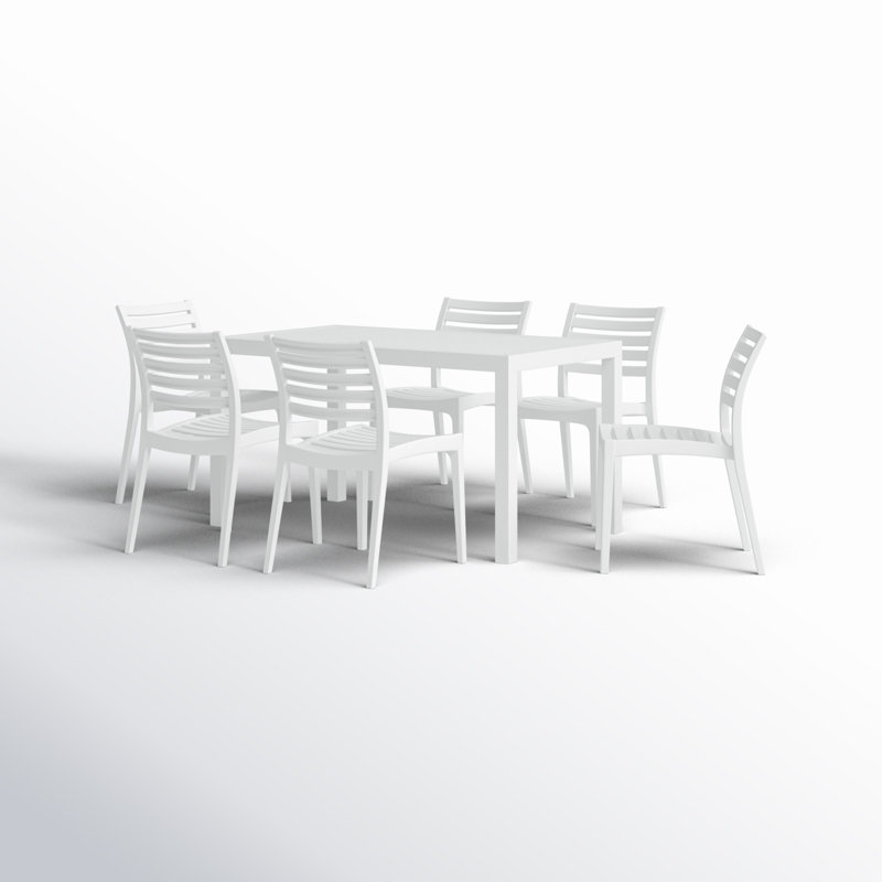 6 - Person Patio Dining Set Rectangular Table, White