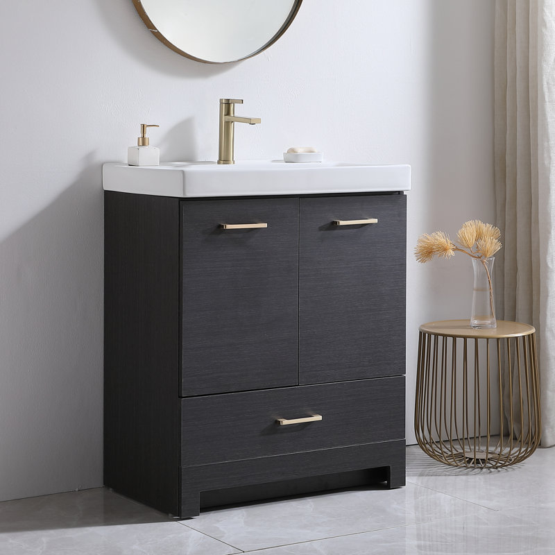 30" Ebony Mid Century Free-standing Single Bathroom Vanity Set