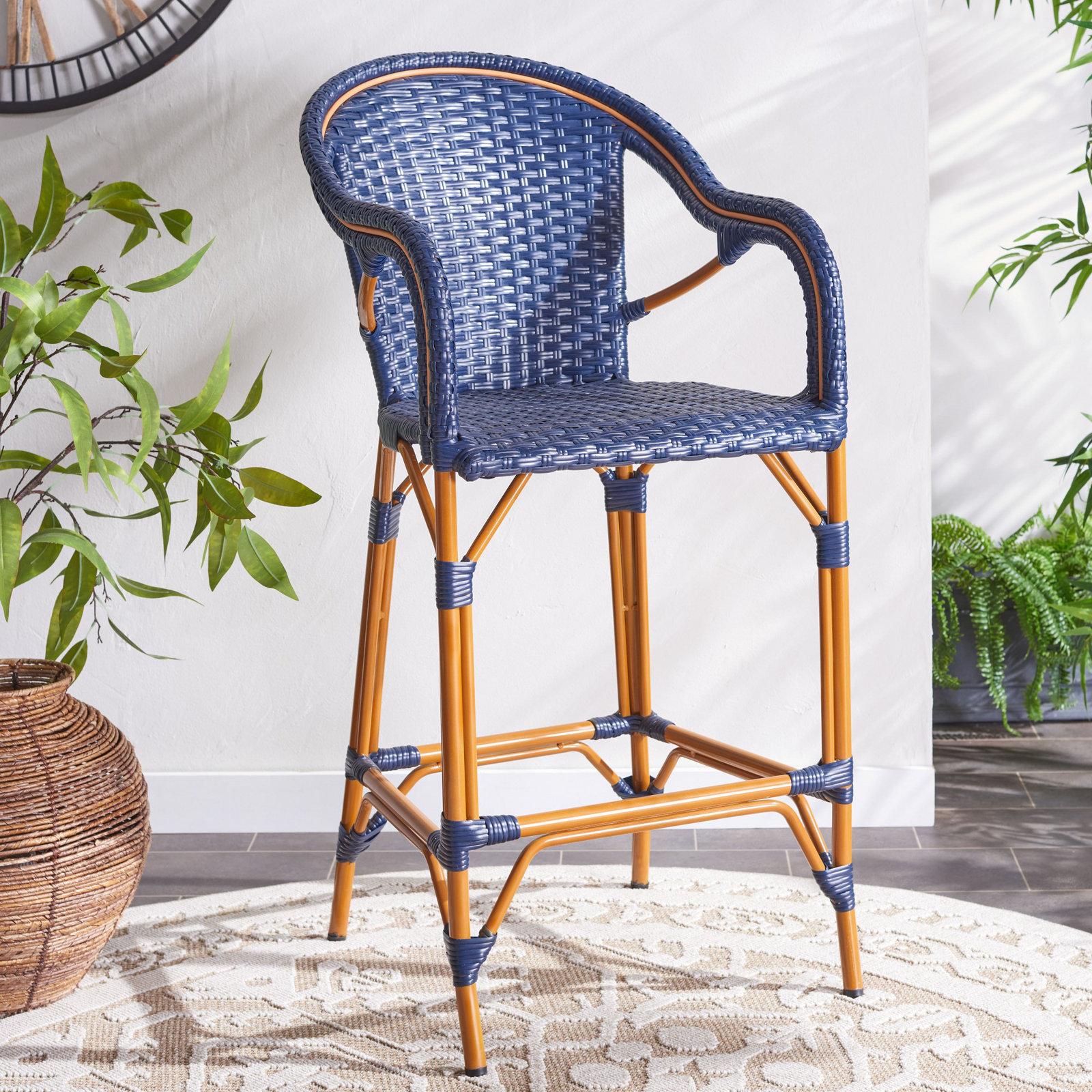 Popplewell 46.5'' Aluminum Outdoor Bar Stool, Navy, 29.5" H x 22.5" W x 25.5" D