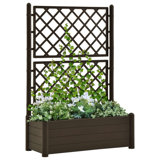 Garden Planter Flower Box With Trellis, Mocha Brown Plastic, Drainer