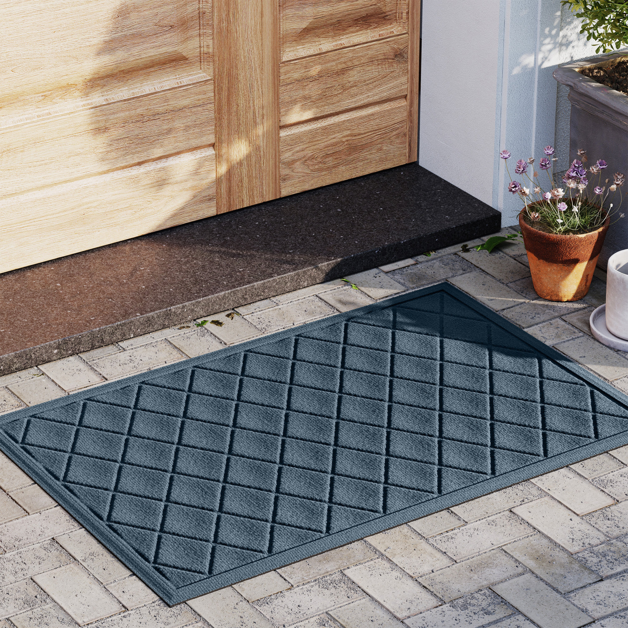WaterHog Non-Slip Indoor/Outdoor Doormat, Rectangle 24" x 36", Bluestone