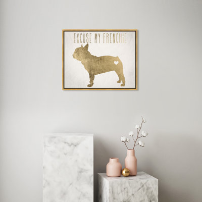 Frenchie White, Love French Bulldog Modern Gold - impression sur toile