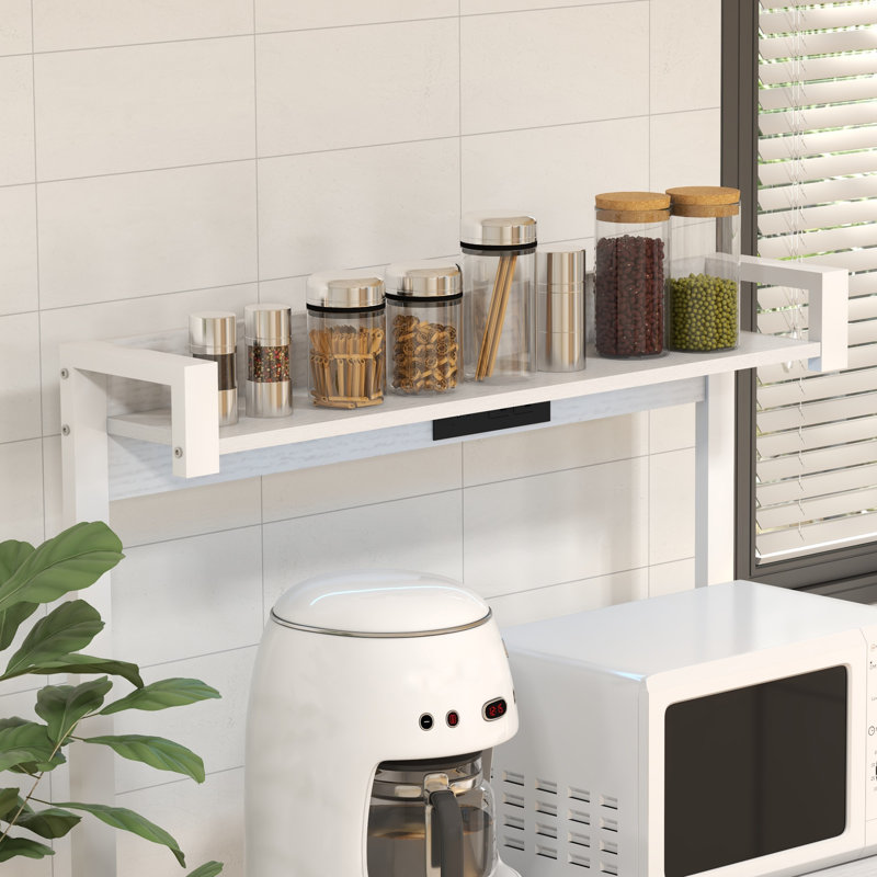 White Composite Kitchen Baker's Rack with LED Lights and Charging Station