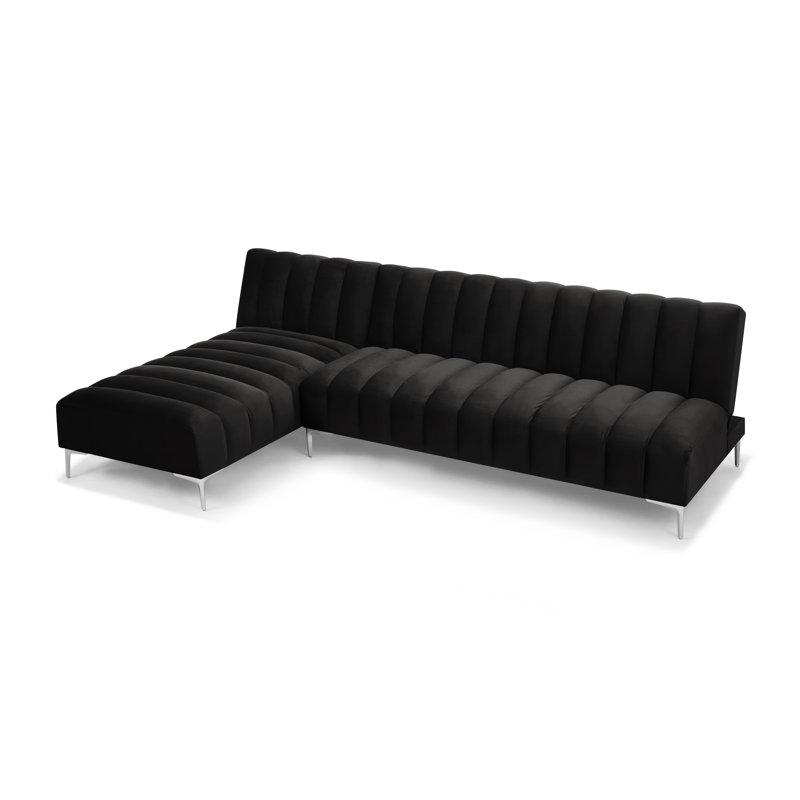 Decato Upholstered Sleeper Corner Sofa , Black Velvet
