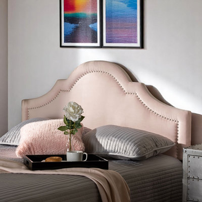 Tête de lit tapissier en velours rose clair Iridium, H 56,07 po x l 61,10 po x P 2,23 po