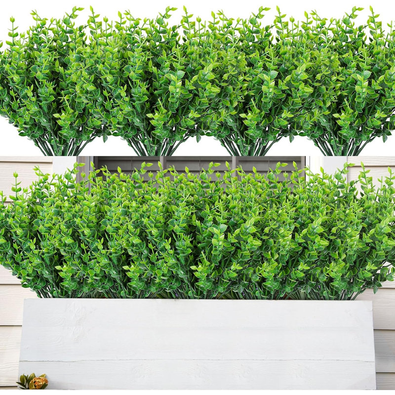 20 paquets de plantes artificielles vertes pour l'extérieur Printemps Été Décoration Résistant aux UV Faux blé Herbe Arbustes Eucalyptus Faux plantes en plastique Jardin Porche Décoration de boîte de fenêtre