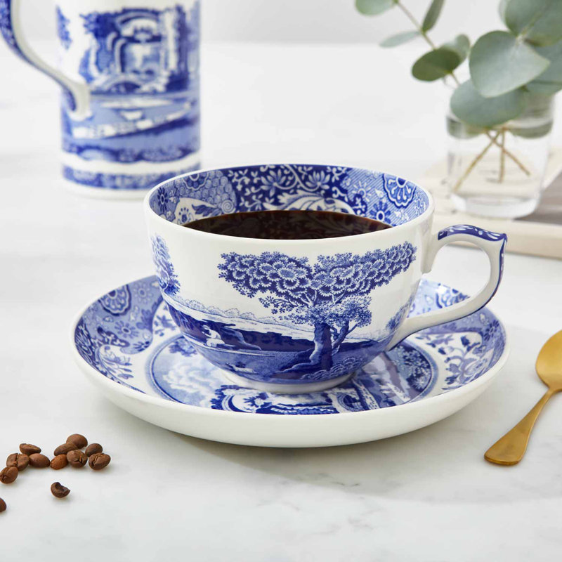 Spode Blue Italian Jumbo Cup & Saucer 20 Oz