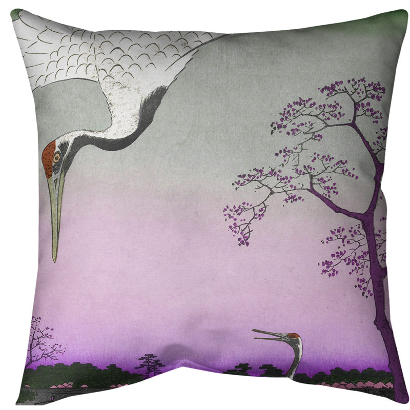 Housse de coussin Japanese Cranes Euro, Rose, Faux lin