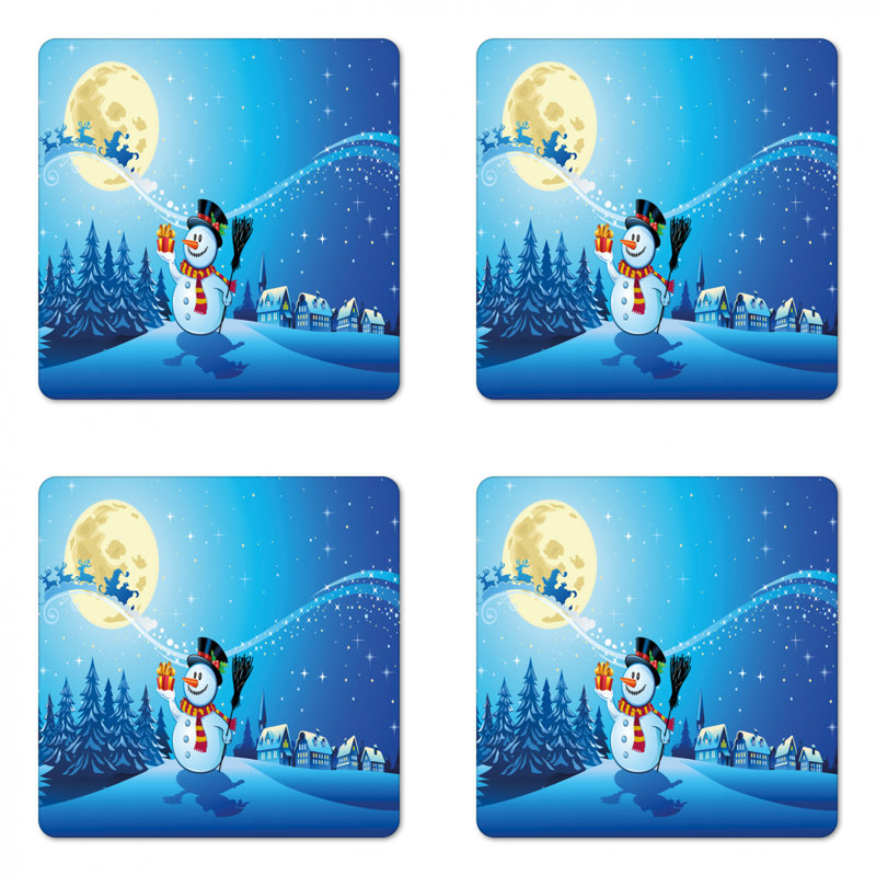 Ensemble de 4 sous-verres de noël ambesonne de pin paysager avec starry ciel plein de lune et de père noël avec des sous-verres, une taille standard, un blanc coquille d’œuf bleu