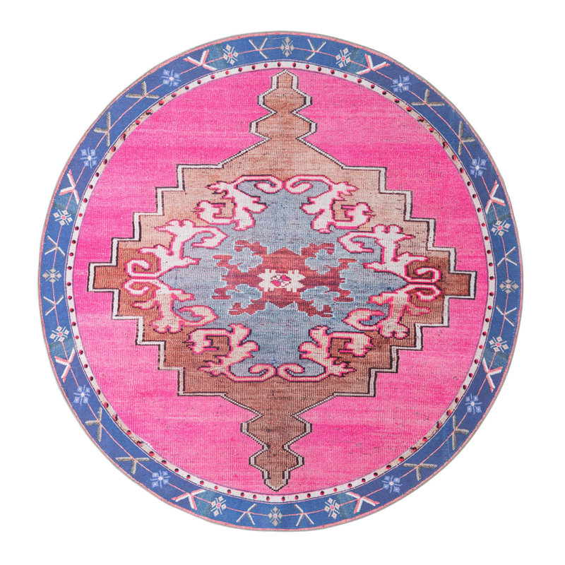 Tapis traditionnel d'Oppie fuchsia / violet, Rond 6 pi