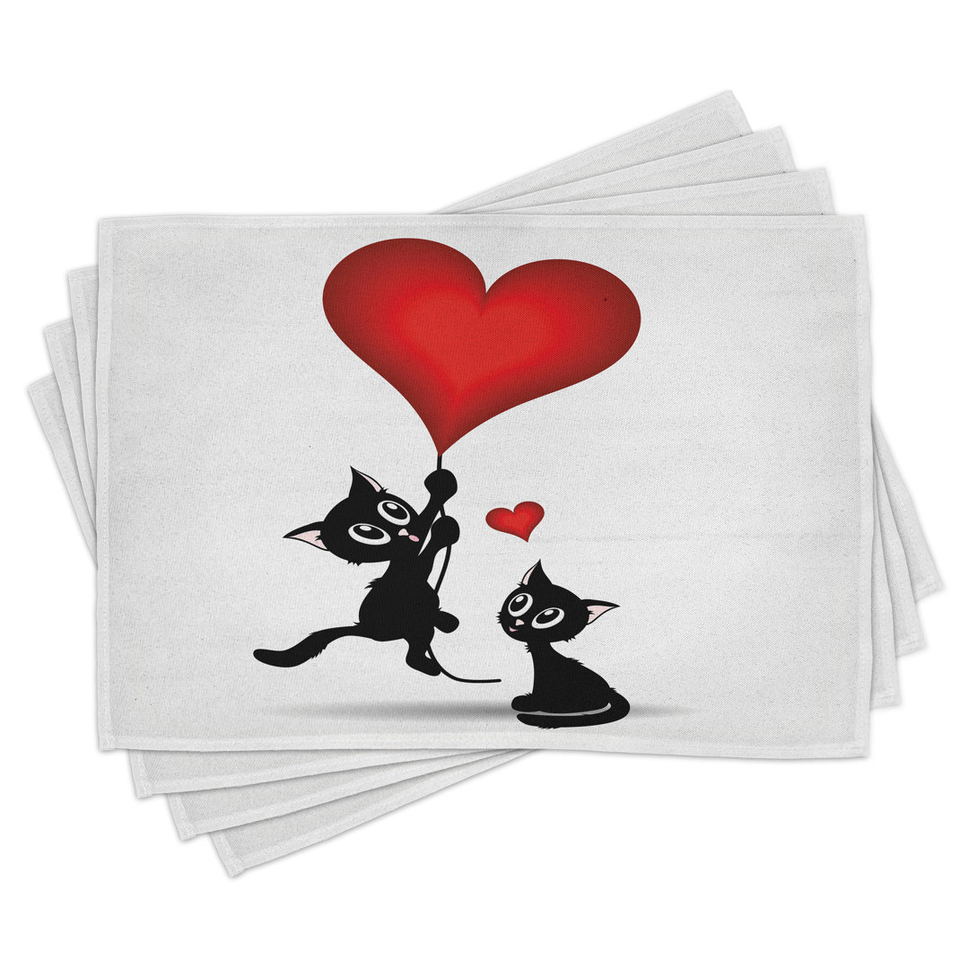 Platzdeckchen 4er Set, Katzen Luftballons, Zinnoberrot Schwarz