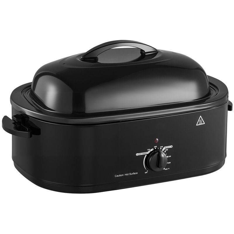 Electric Roaster Oven, 18 Qt Capacity, Turkey Roasting Pan, Black, 1450W Power, Metal Lid with Self-Basting Feature, Adjustable Heat Range 150-450°F, Countertop Cooker with Defrost and Warm Functions, Includes Removable Pan and Rack