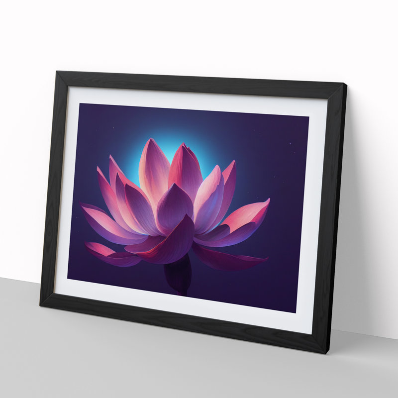 Appealing Lotus Flower - Single Picture Frame Print, Black, 46cm H x 64cm W
