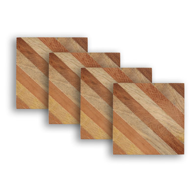 Wood Square 4 Piece Coaster Set