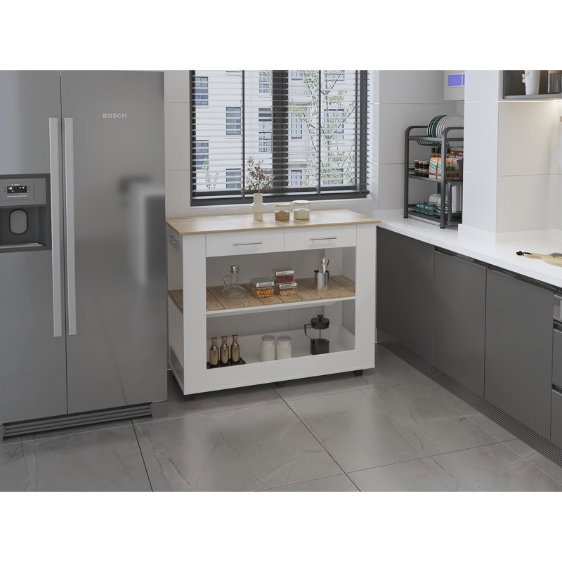 Kitchen Island with Drawer Shelves and Casters, White, 36" H x 40" W x 20" D