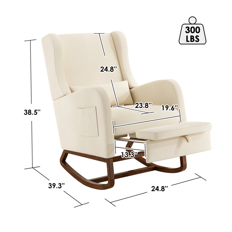 Chaise berçante moderne avec repose-pieds et fauteuil rembourré avec base en bois massif, Beige