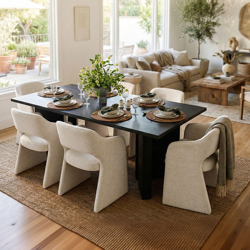 19" Seat Height Upholstered Dining Armchair, Beige