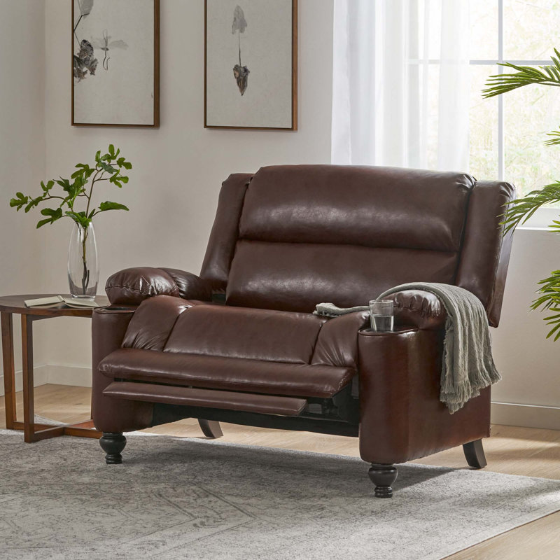 Fauteuil inclinable manuel en similicuir de 50 pouces de large pour le salon et la chambre à coucher, Noyer (PU)