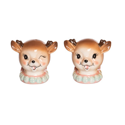Dolomite Pink Vintage Reindeer Salt and Pepper Shaker Set of 2 Ceramic Shakers for Christmas Tabletop Decor Multicolor Indoor Use Perfect for Gift Giving and Hostess Gifts