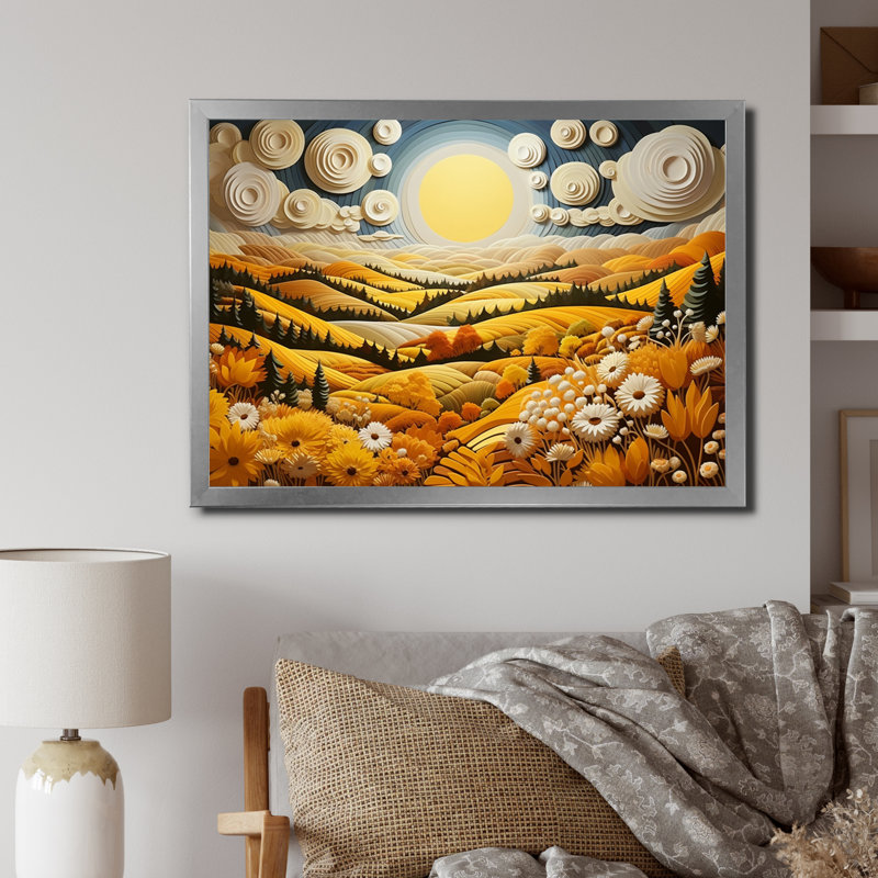 Countryside Yellow Fields In II - Modern Canvas Prints, Cadre simple argenté, H 16 po x l 32 po x P 1 po