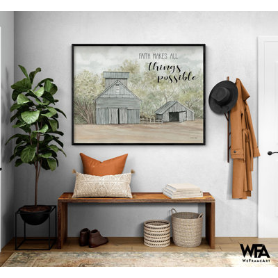 Faith Makes All Things Possible By Cindy Jacobs, Framed Luke 1:37 Print, Farmer Gift Idea, Farmhouse Scenery Painting Print