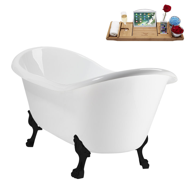 71" Streamline Clawfoot Tub,Tray,Drain and Clawfeet, Matte Black, Polished Gold