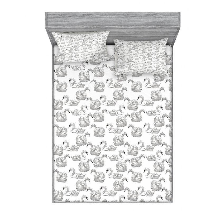 Swan Microfiber Sheet Set, Queen Sheet Set with Fitted Sheet