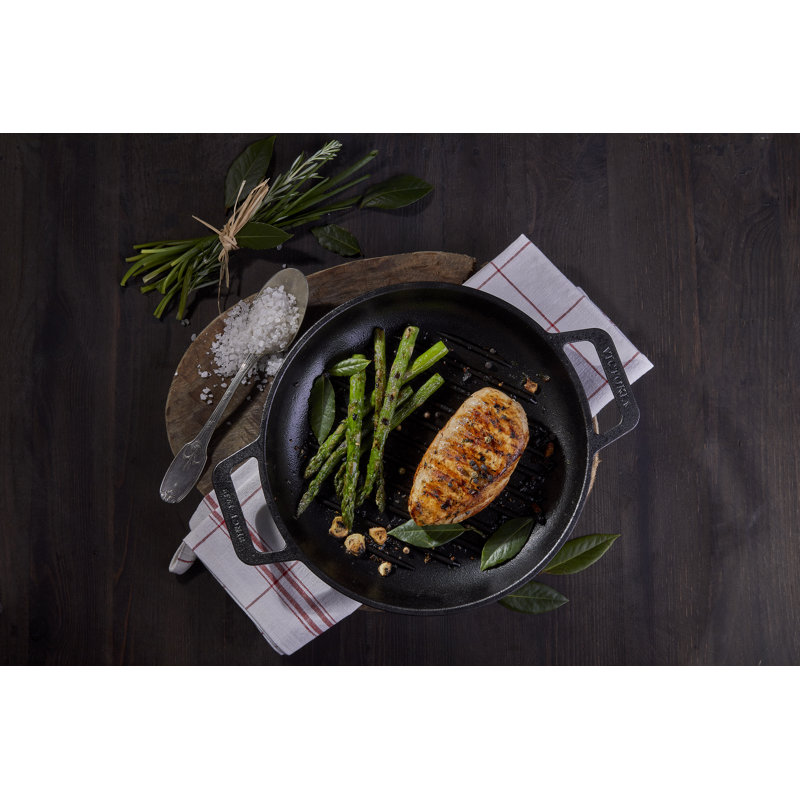 Victoria Cast Iron 10 in. Grill Pan with Double Loop Handles, Seasoned