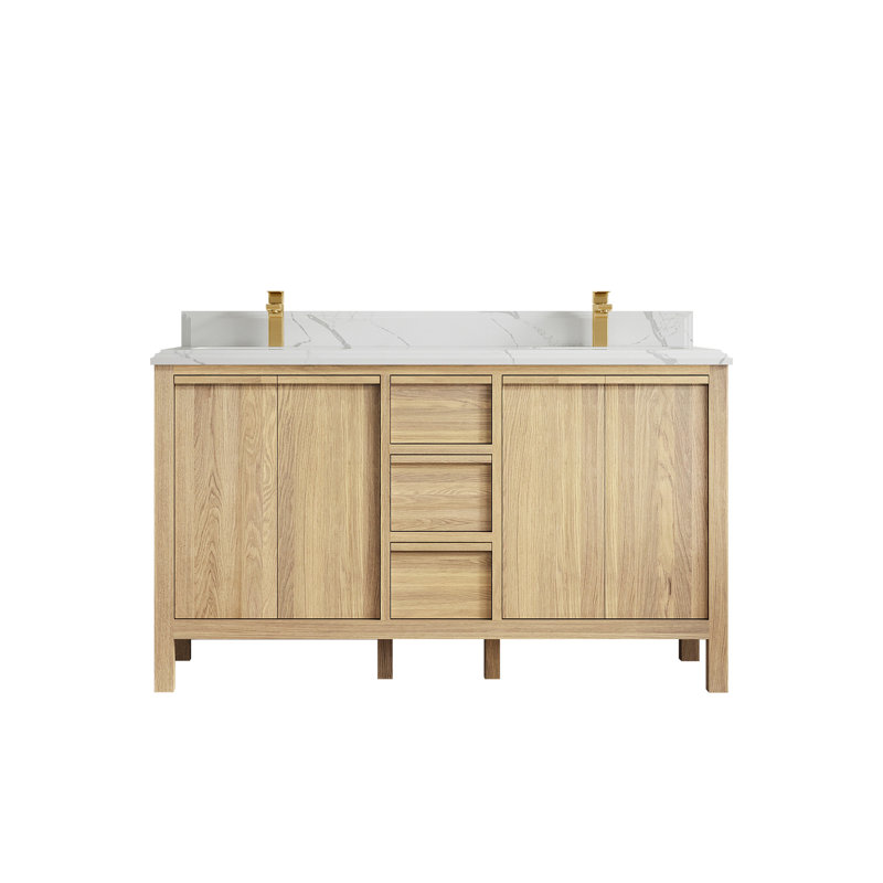 Chêne blanc Elizabeth X P 22 po D Meuble-lavabo double avec 2 po Quartz blanc, Calacatta Laza