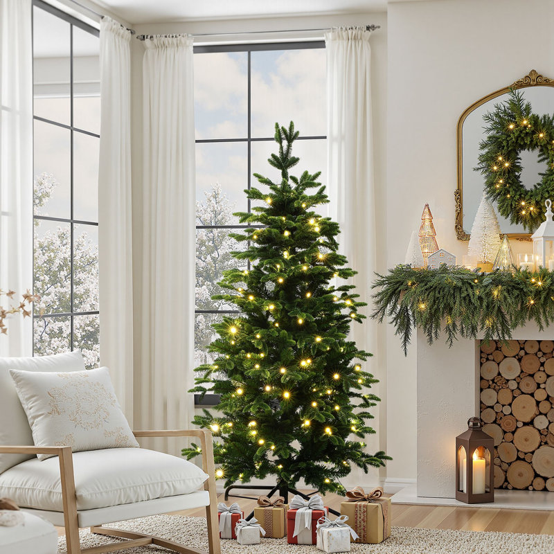 Sapin de Noël artificiel vert de 1,37 m avec 9 fonctions d'éclairage colorées