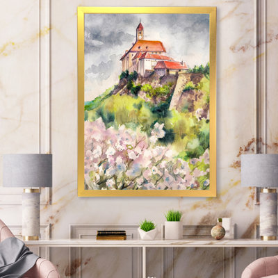 Château sur une montagne verte - Peinture sur toile
