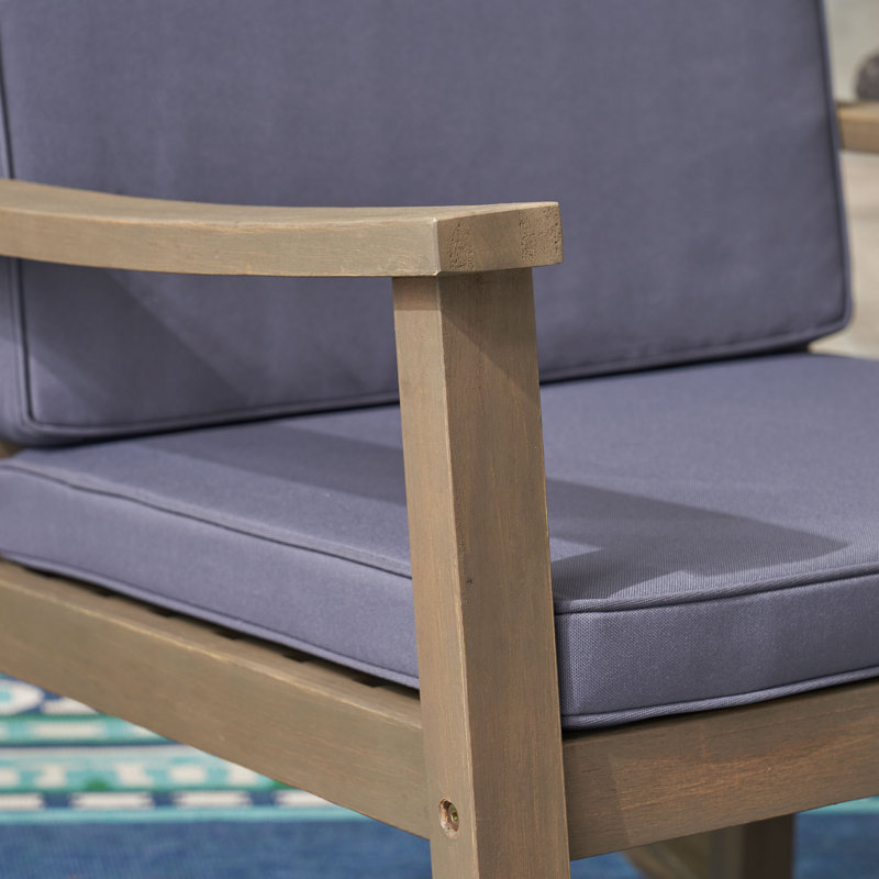 Chaise berçante d'extérieur en bois massif avec coussins Cherell, Gris