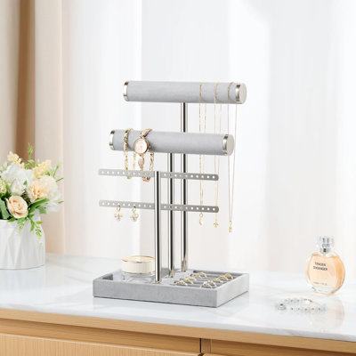 3-tier Grey Velvet Jewelry Organizer Stand