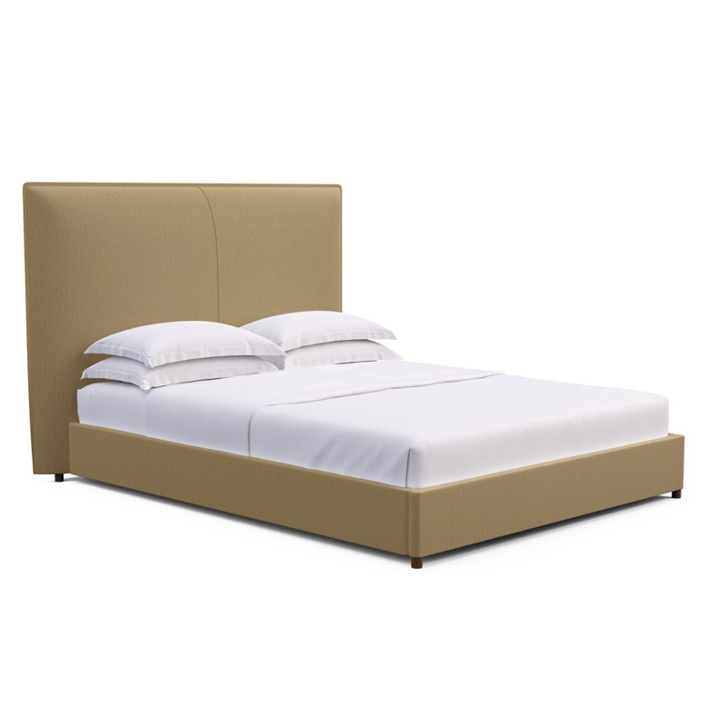 Mansfield Upholstered Bed, Queen, Box Weave Linen Alabaster, Dark Brown