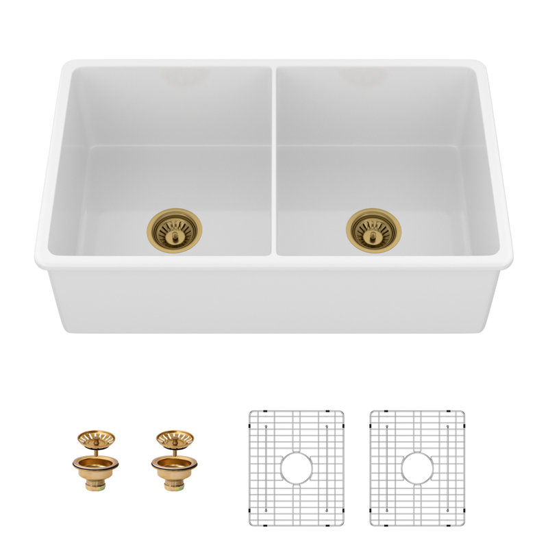 Évier double en céramique durable | Porcelaine blanche | Design moderne | Cuisine essentielle