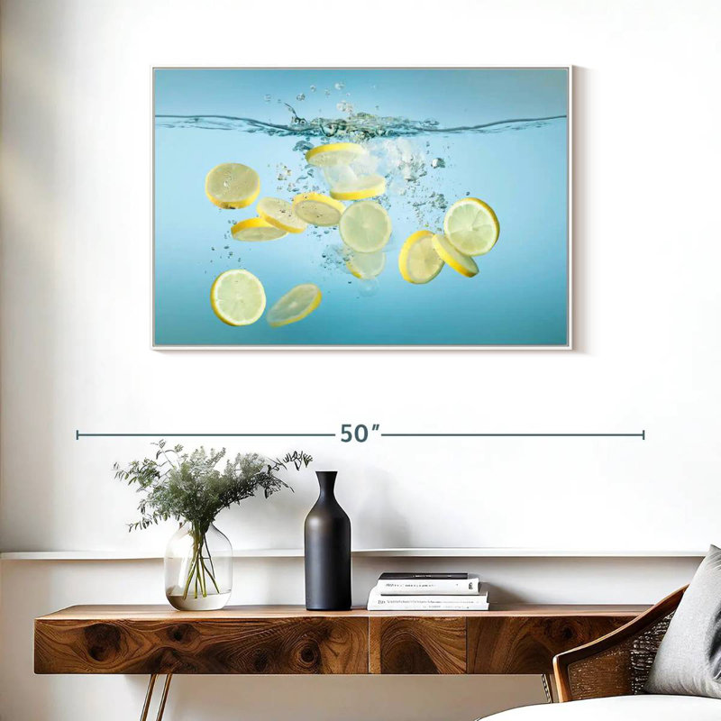 Tranches de citron dans l'eau, Cadre flottant blanc, 37 po x 25 po