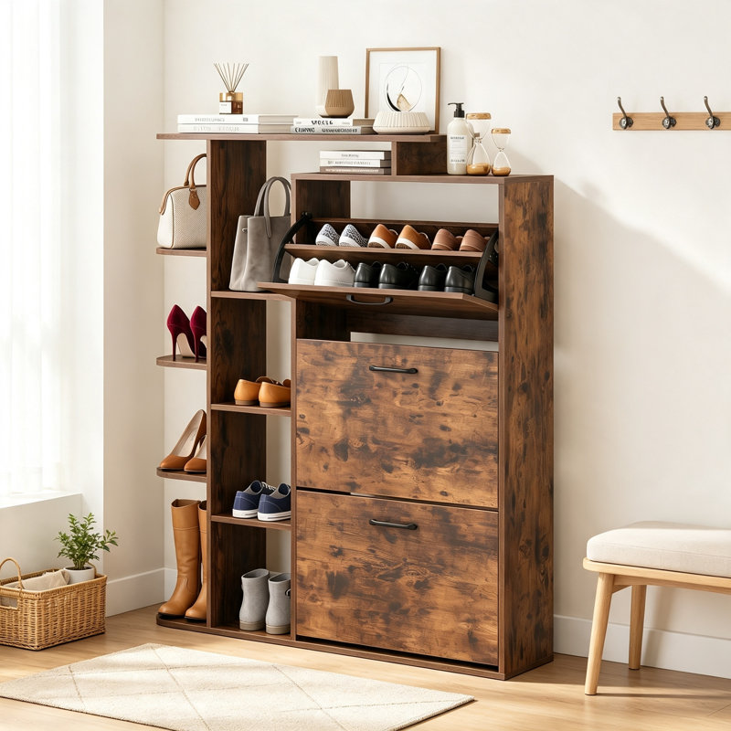 22 Pair Shoe Storage, Rustic Brown