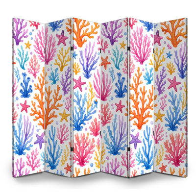 6 panneaux paravents cloisons pliantes Royal coloré corail étoile de mer tropicale toile marine séparateur d'espace séparateur de protection autoportant cloison d'intimité pour salle de bain