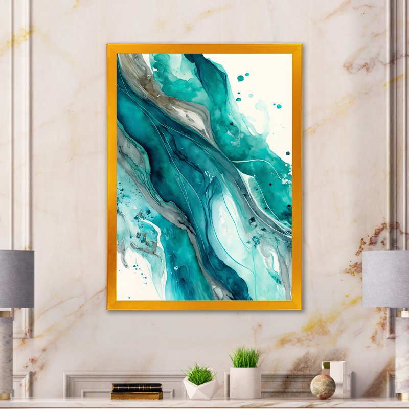 Turquoise Waves in Paradise V - reproduction sur toile, H 20 po x l 12 po x P 1 po, Toile avec cadre photo doré