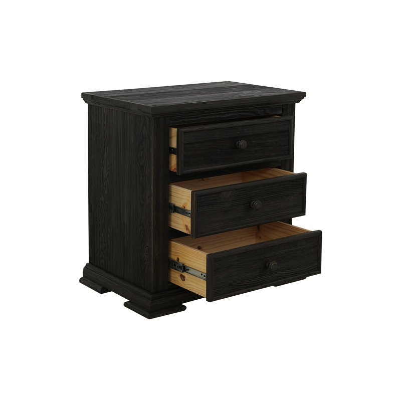3 Drawer, Nightstand, Black