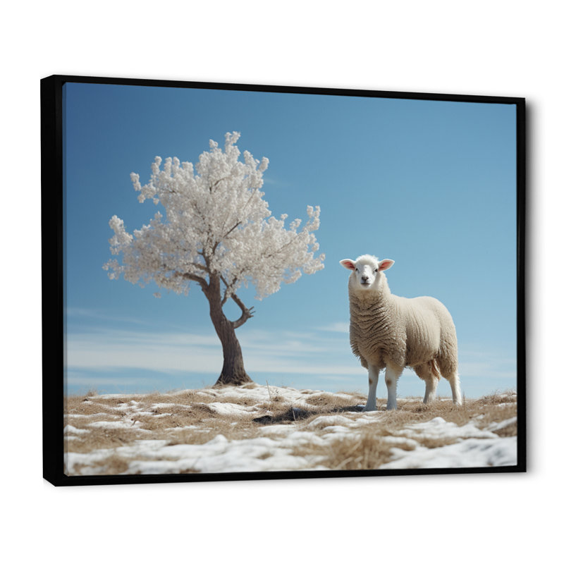Sheep Minimalist Solitude - impression, H 30 po x l 40 po x P 1,5 po, Cadre flottant noir