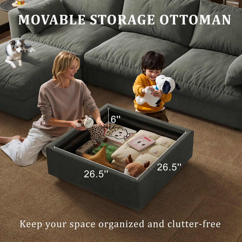 Canapé modulaire de 128 po avec rangement, Chenille grise foncée, H 39 po x l 128 po x P 64 po 