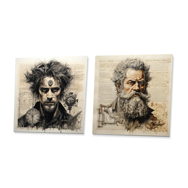 «Vintage Giants Mystical Blueprint I - Giants», ensemble d'art mural en métal carré de 2, H 16 po x l 32 po