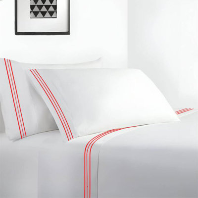 400TC Cotton Sateen Classic Embroidery Cotton 4 Piece Sheet Set Fitted Sheet Fits Upto 16" Deep Pocket