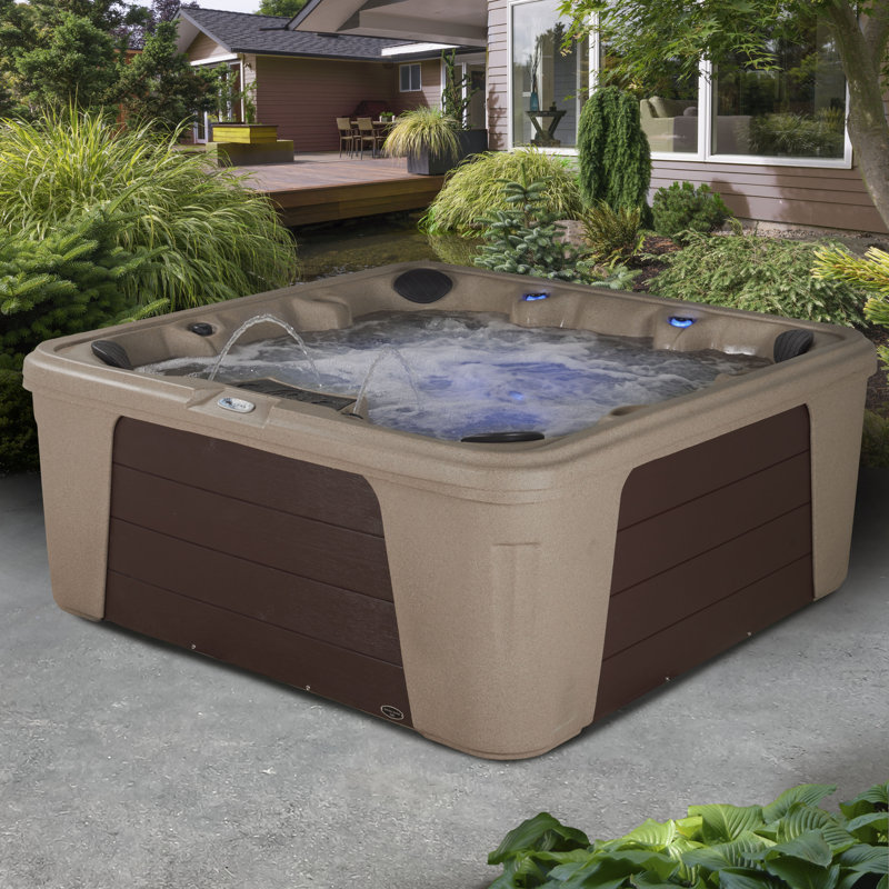 Cobblestone and Brown Square 6-Person Polyethylene Hot Tub