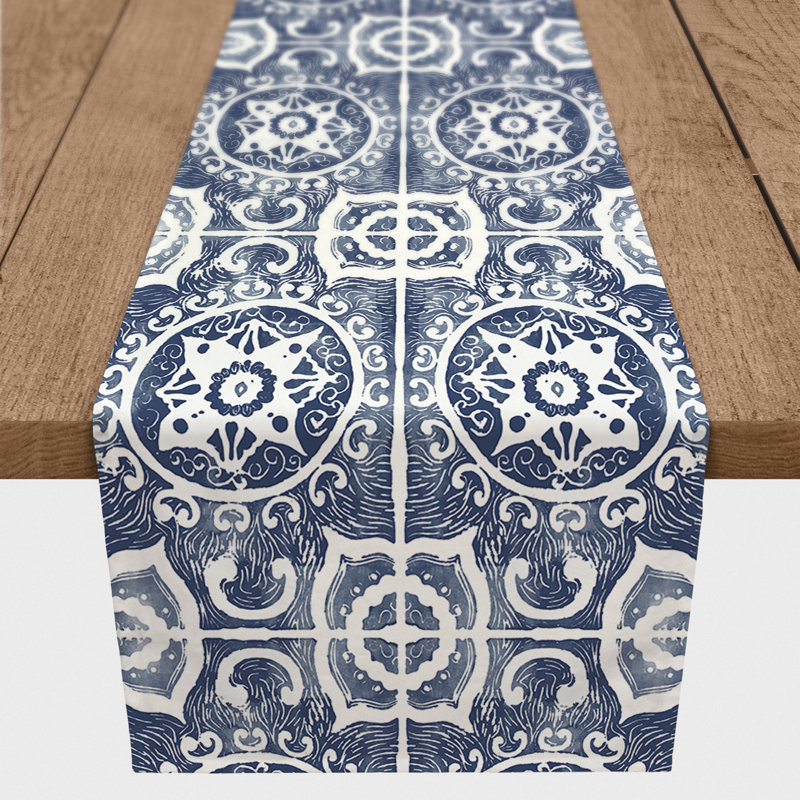 Chemin de table géométrique McKenna, L 72 po x l 16 po, Bleu marine