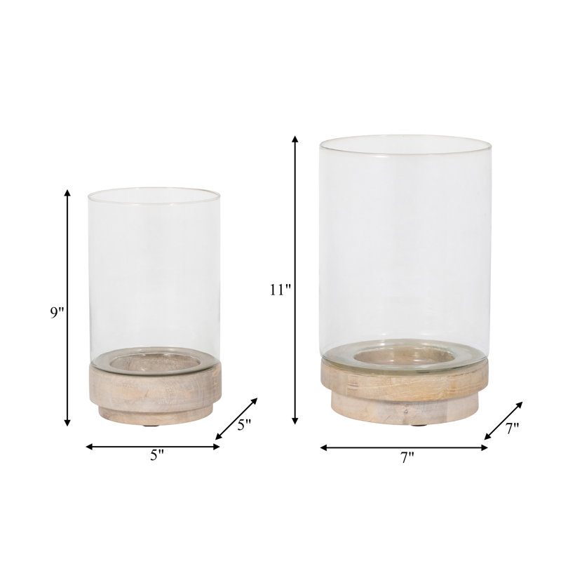 Sagebrook Home Iron and Glass Candle Holders on Mango Wood Base - Elegant Home Decor Essentials for Serenity, White